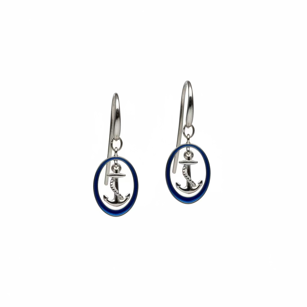 Nautical Blue Anchor Earrings in Enamel