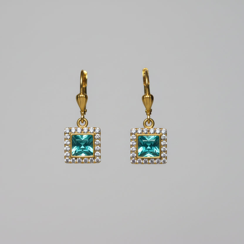 Square Aqua Crystal Earrings