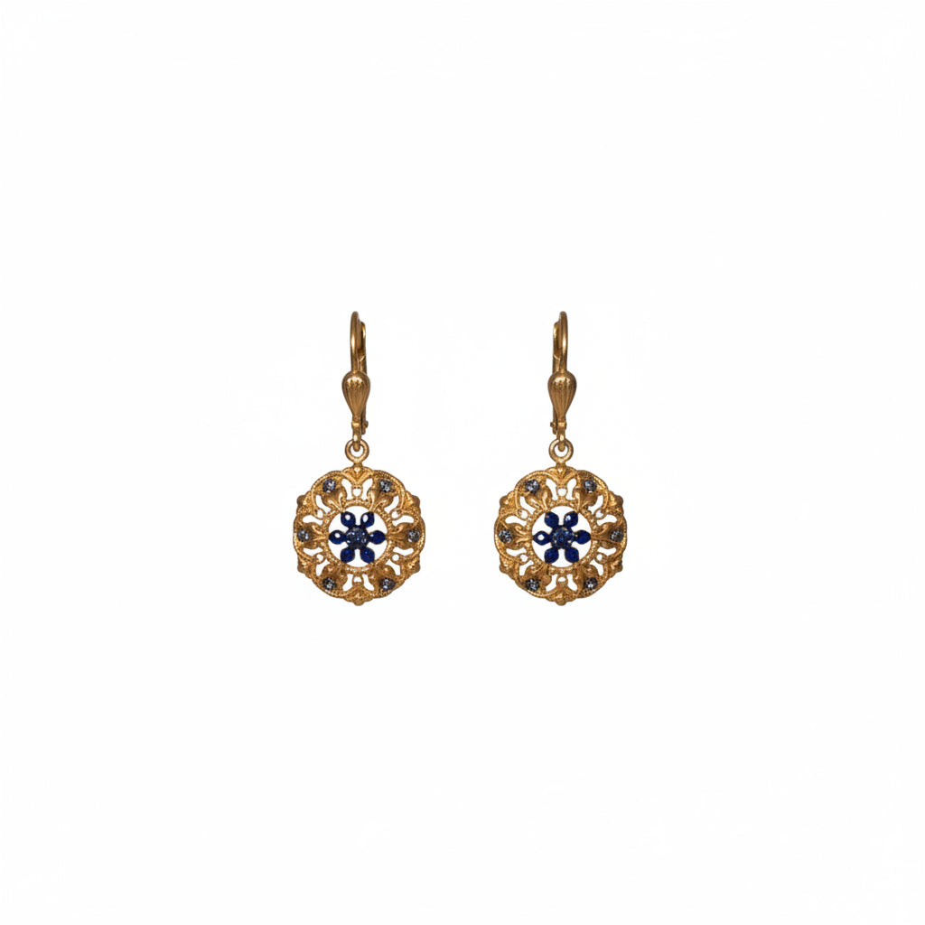 Black Flower Circular Dangle Earrings