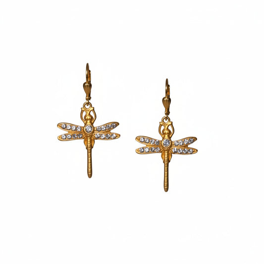 Gold Tone Dragonfly Earrings