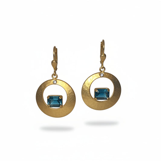Hammered Disc Earrings with Montana Blue Crystal Accent