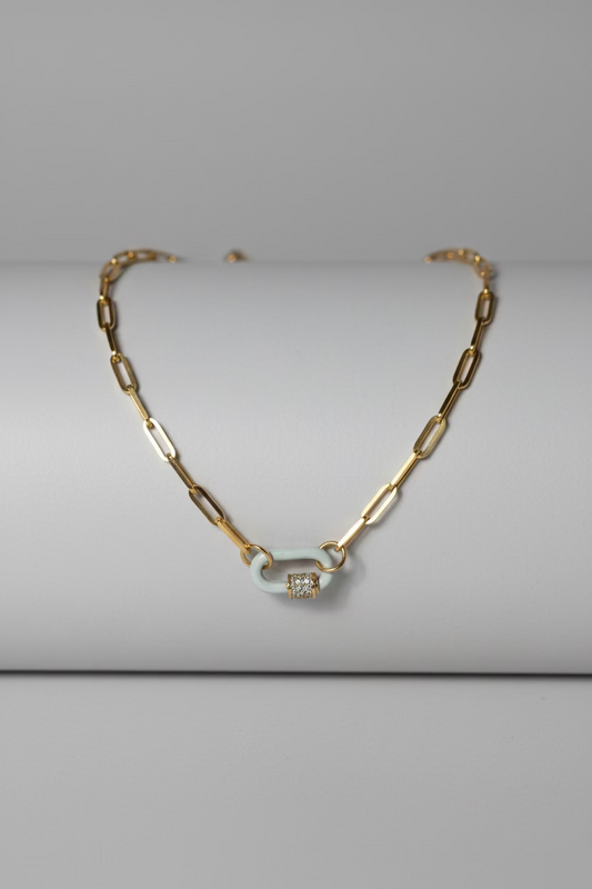 Enamel Oval Rhinestone Combo Lock Neck