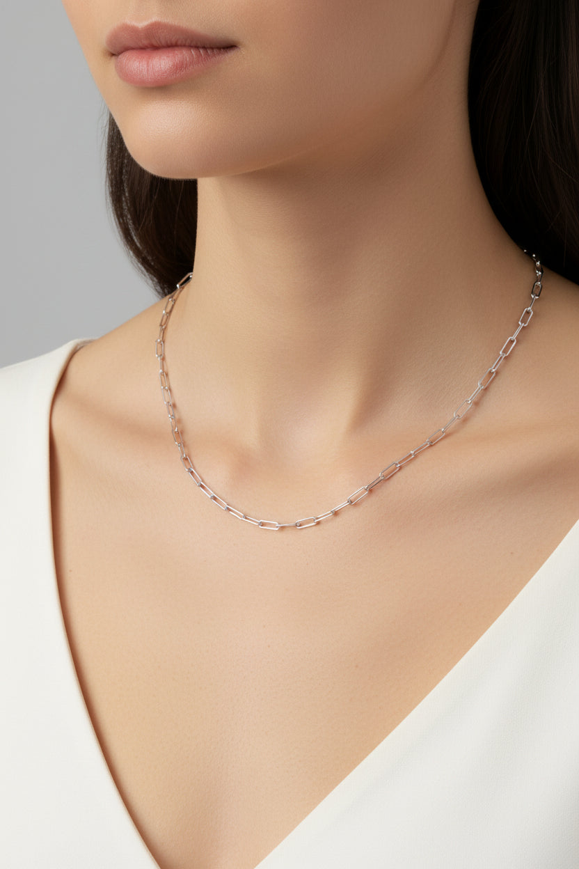 Sterling Silver Diamond-Cut Paperclip Chain Necklace - 18"