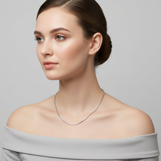 Sterling Silver Rhodium-Plated Round Box Chain Necklace – 18"