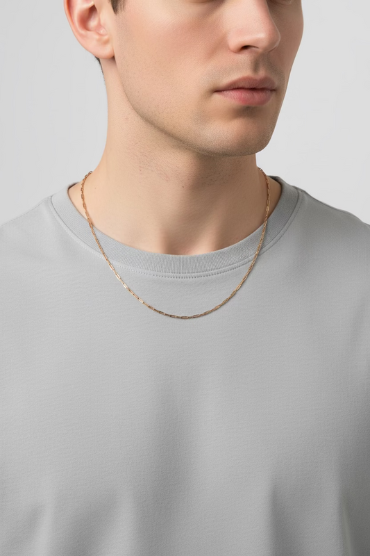18KG Vermeil Sterling Silver 16" Beveled Edge Paperclip Necklace