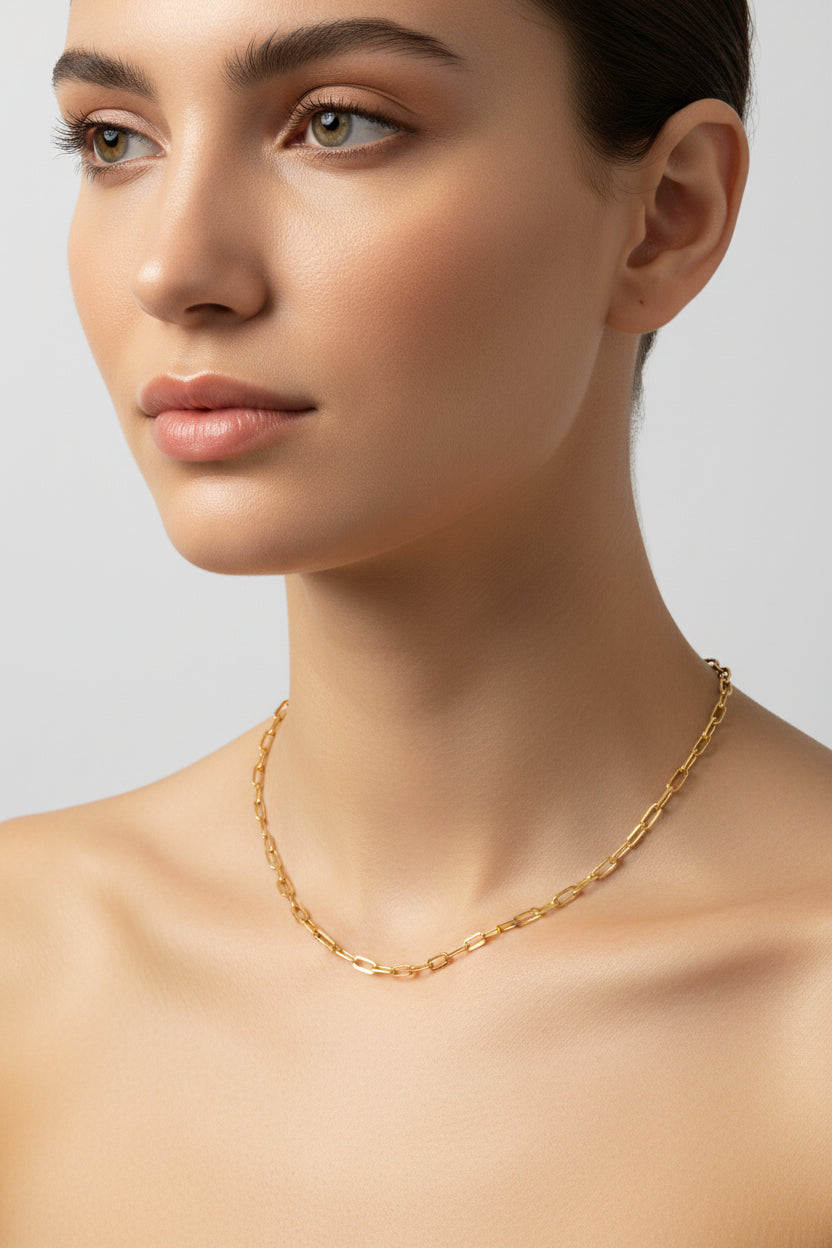 18KG Vermeil Sterling Silver 16" Beveled Edge Paperclip Necklace