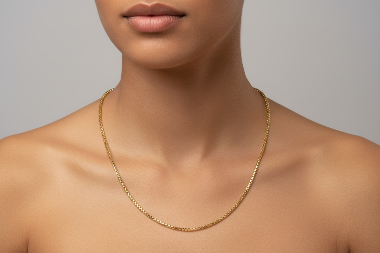 18K Gold Vermeil Round Box Chain Necklace – Bonded Sterling Silver 24"