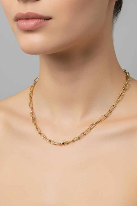 18KG Vermeil Sterling Silver 24" Beveled Edge Paperclip Necklace