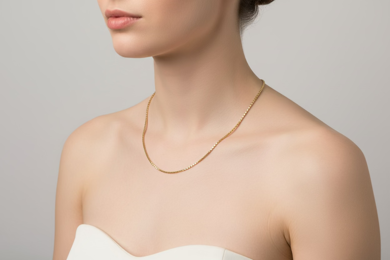 18K Gold Vermeil Round Box Chain Necklace – Bonded Sterling Silver 24"