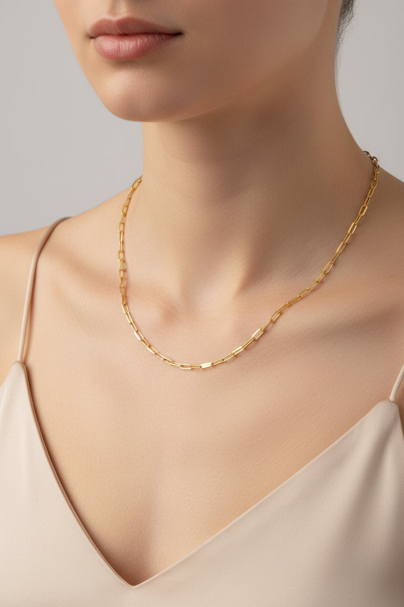 18K Gold Vermeil Beveled Edge Paperclip Chain Necklace in Sterling Silver-20"