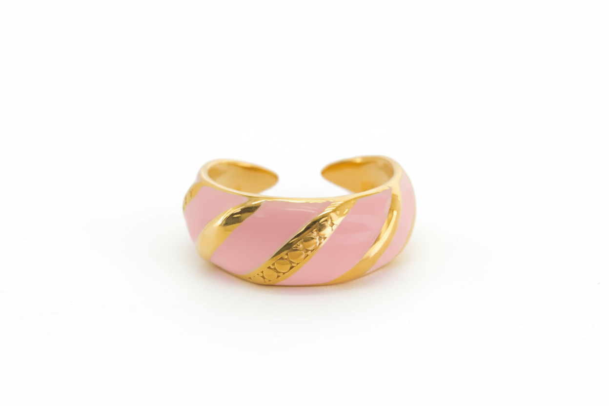 Enamel Water Resistant Ring Pink & Gold
