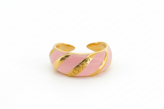Enamel Water Resistant Ring Pink & Gold