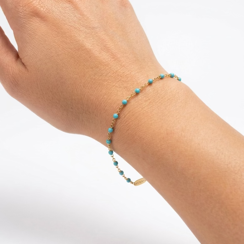 Light Turquoise Enamel Bead on Piatto Bracelet