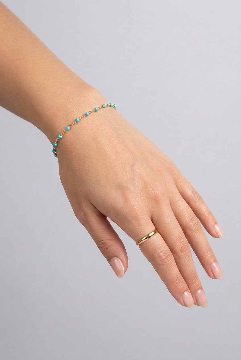 Light Turquoise Enamel Bead on Piatto Bracelet