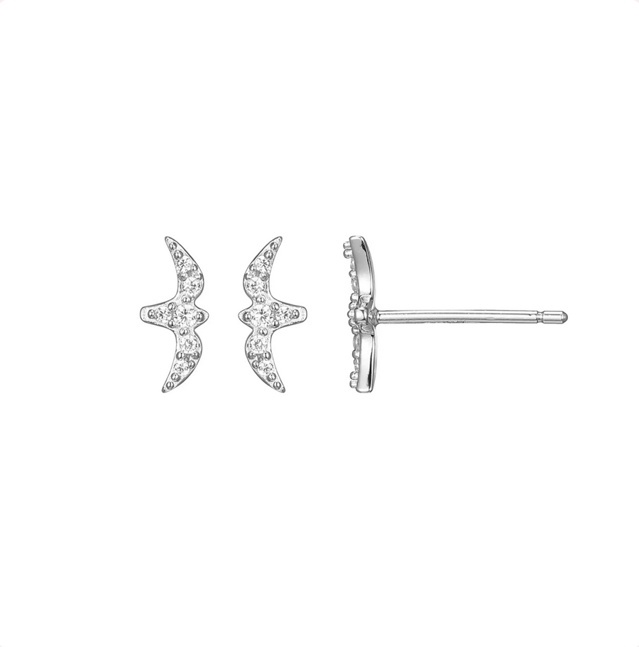 Bird Stud Earrings in Rhodium Plated Sterling Silver