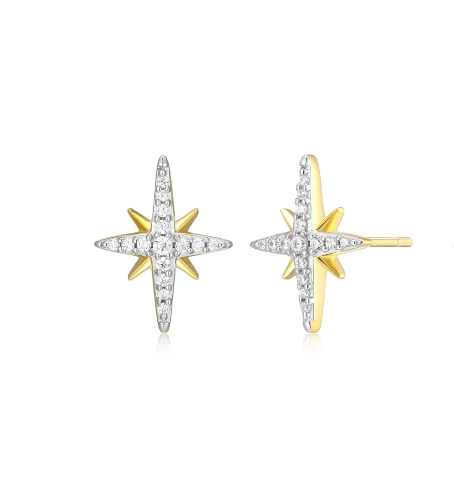 Cardinal Points Stud Earrings in 14K Yellow Gold Plated Sterling Silver ~ Monte Luna