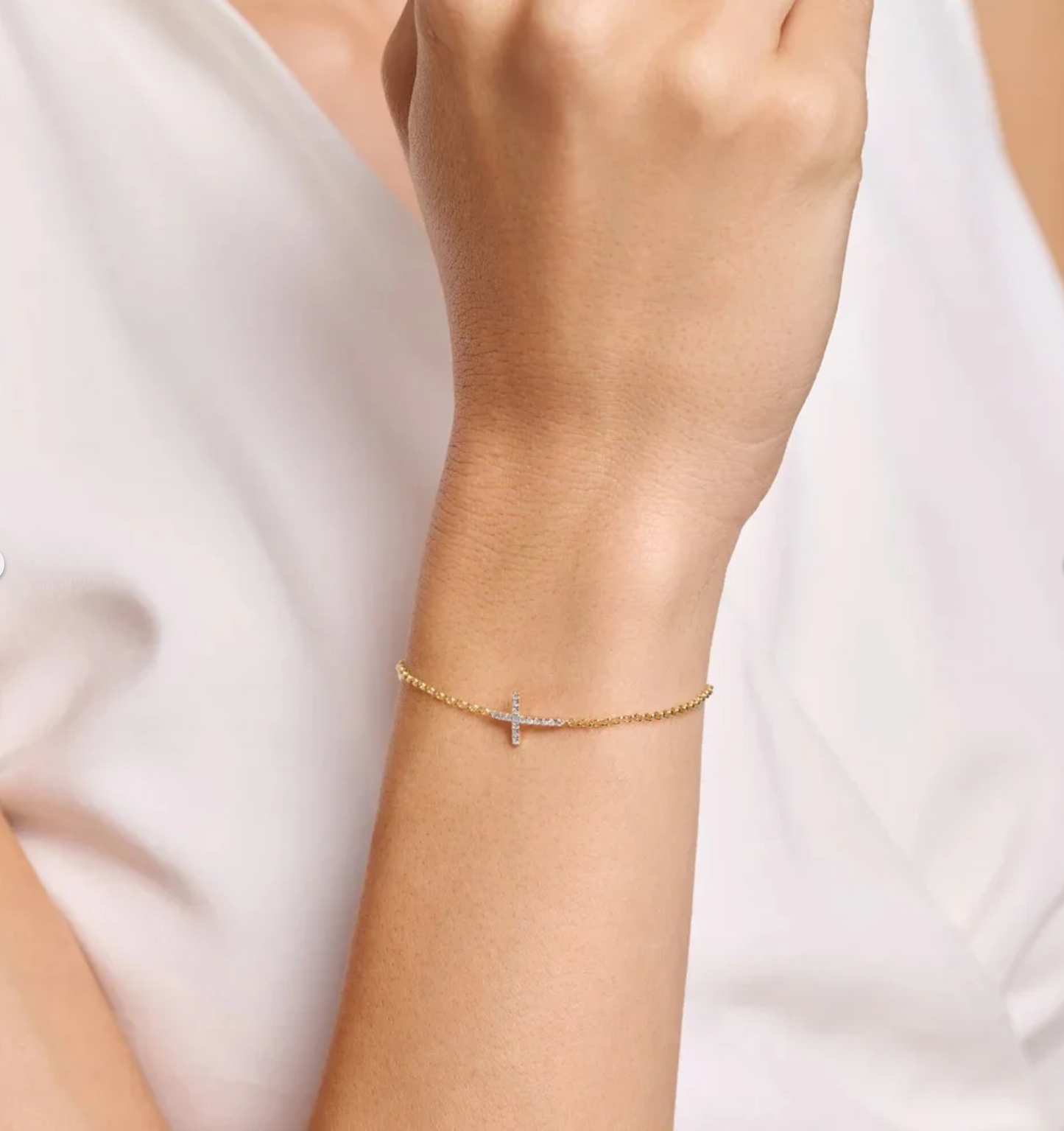 Cross Pendant Bolo Bracelet 14K Yellow Gold Plated Silver