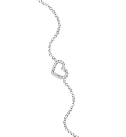 Open Heart Bolo Bracelet in Rhodium Plated Sterling Silver