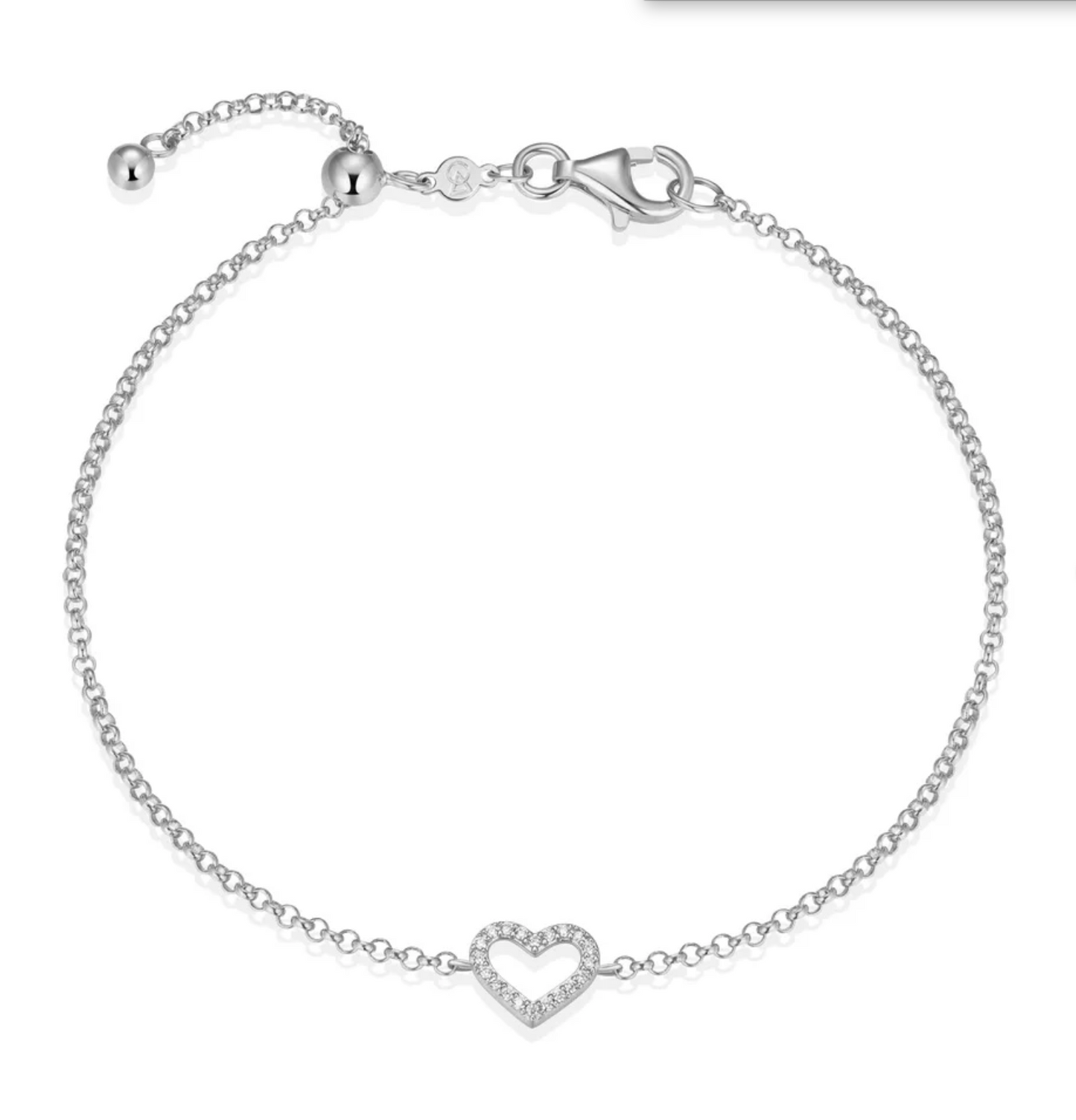 Open Heart Bolo Bracelet in Rhodium Plated Sterling Silver
