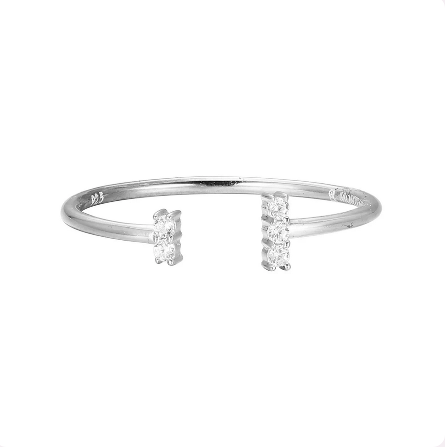 Silver & Diamond Double Bar Ring