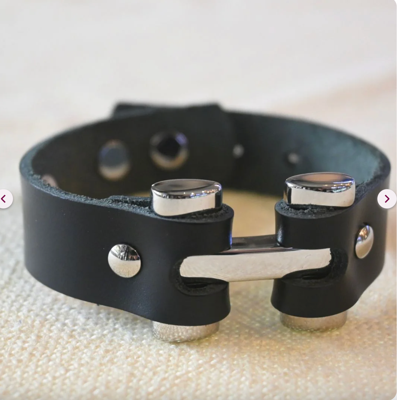Men's Black Leather Steel Bracelete