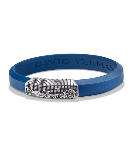 David Yurman Waves Blue Rubber ID Bracelet in Sterling Silver