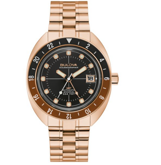 Bulova Oceanographer GMT Automatic Rose Gold-Tone Bracelet Watch 41mm