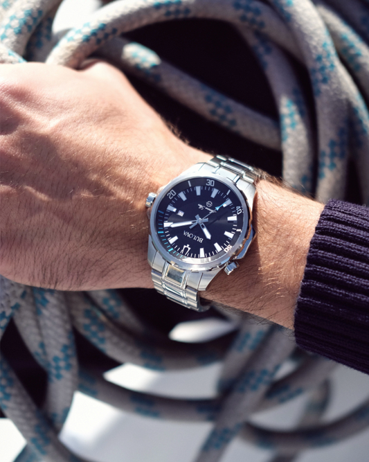 Black Dial Stainless Steel Bracelet Marine Star