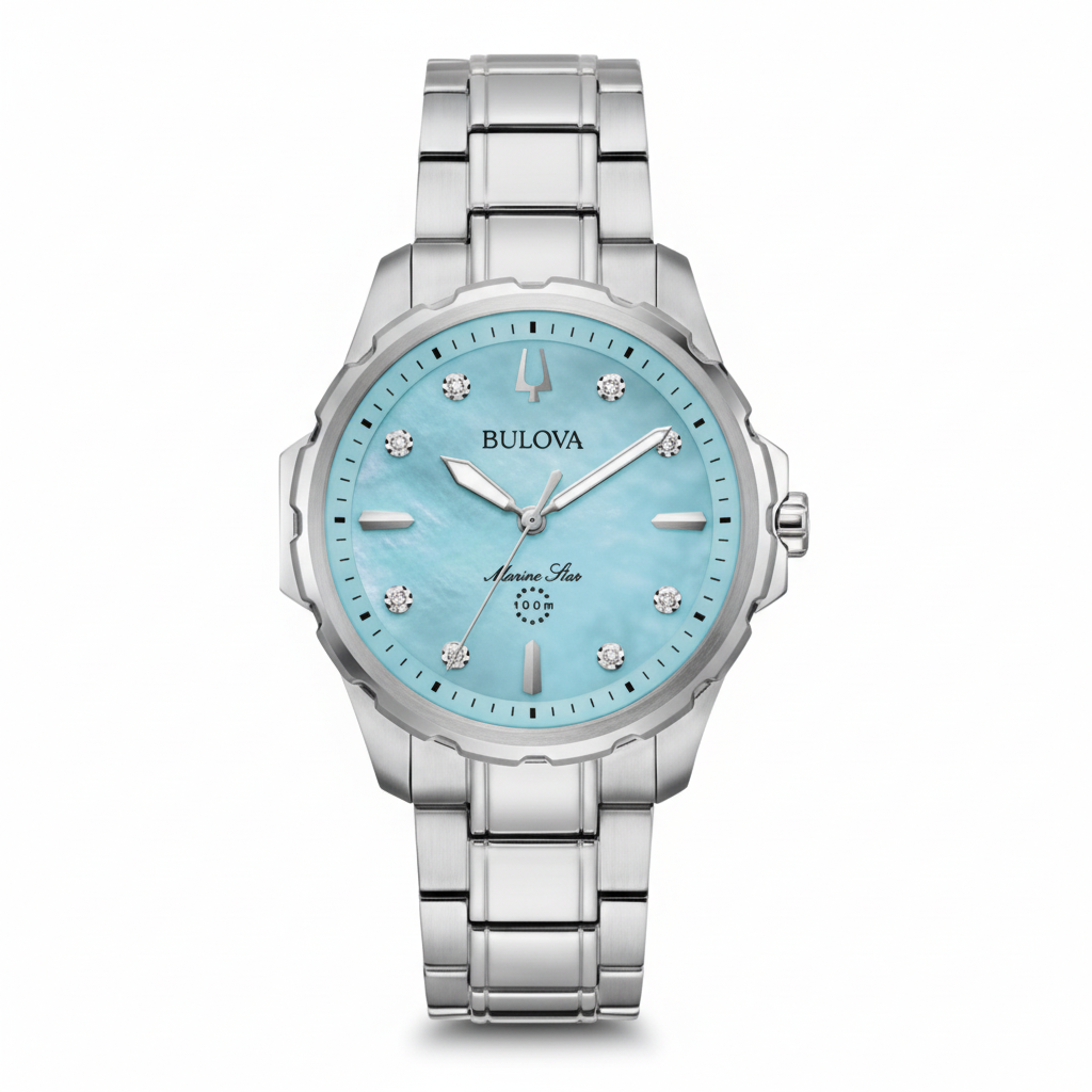 Bulova Marine Star Diamond Accent Blue Mother-of-Pearl Dial Watch