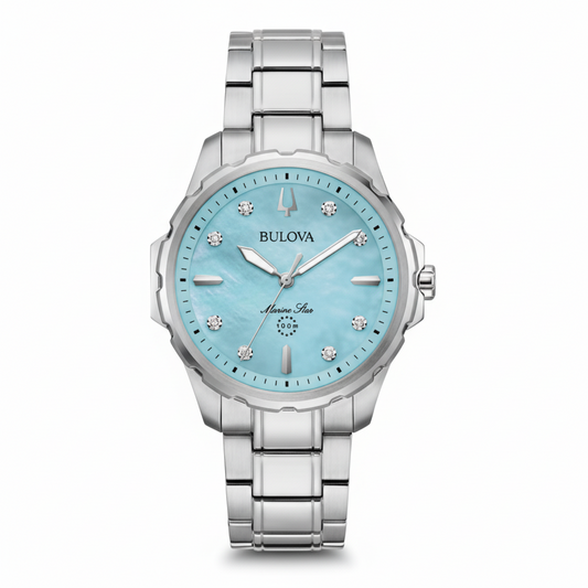 Bulova Marine Star Diamond Accent Blue Mother-of-Pearl Dial Watch