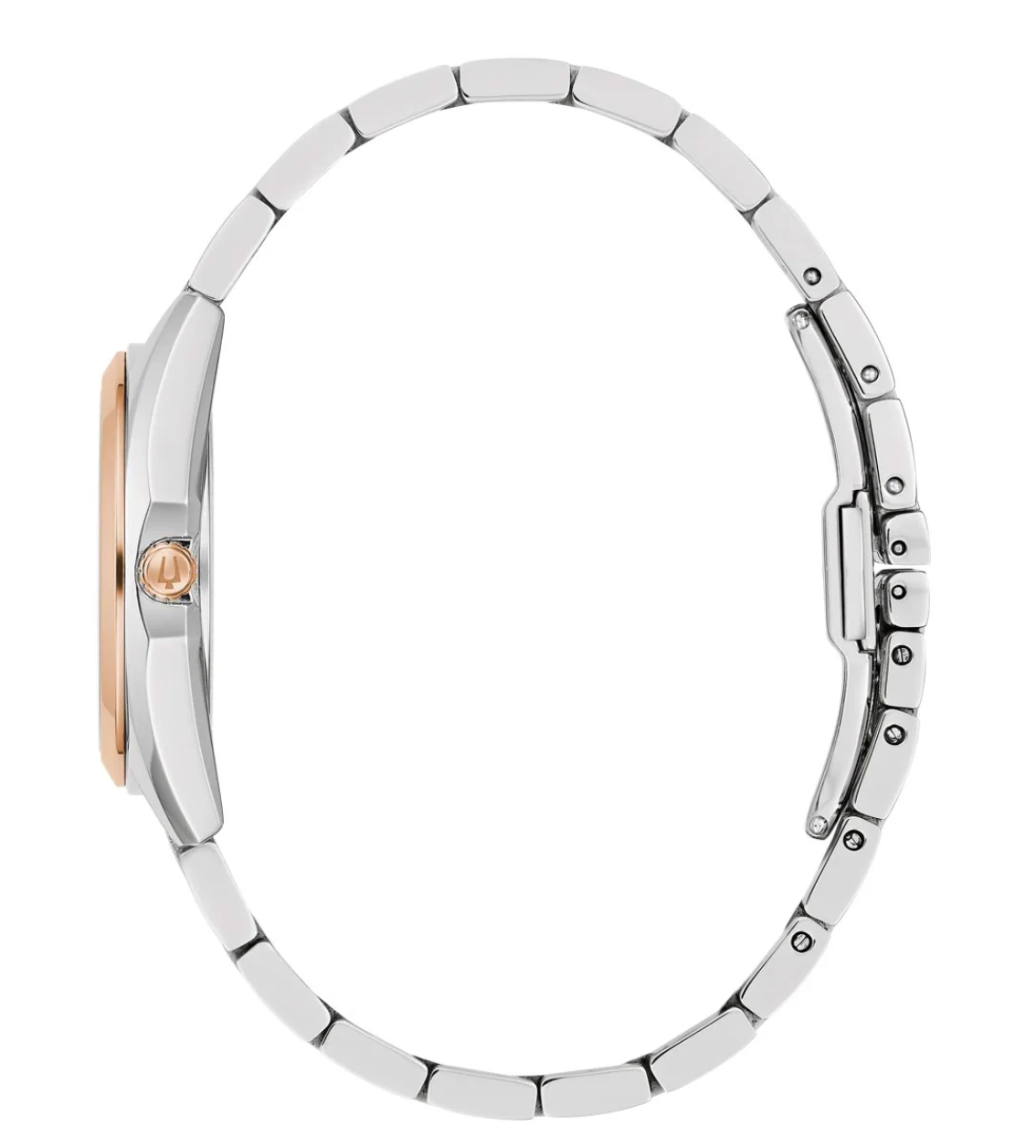 Bulova Surveyor Womens Watch with Mother of Pearl Dial and Stainless Steel and Rose Gold Toned Bracelet (quartz movement)