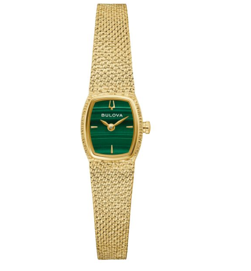 Bulova Goddess of Time Green Malachite Gold-Tone Mesh Bracelet Watch 17mm