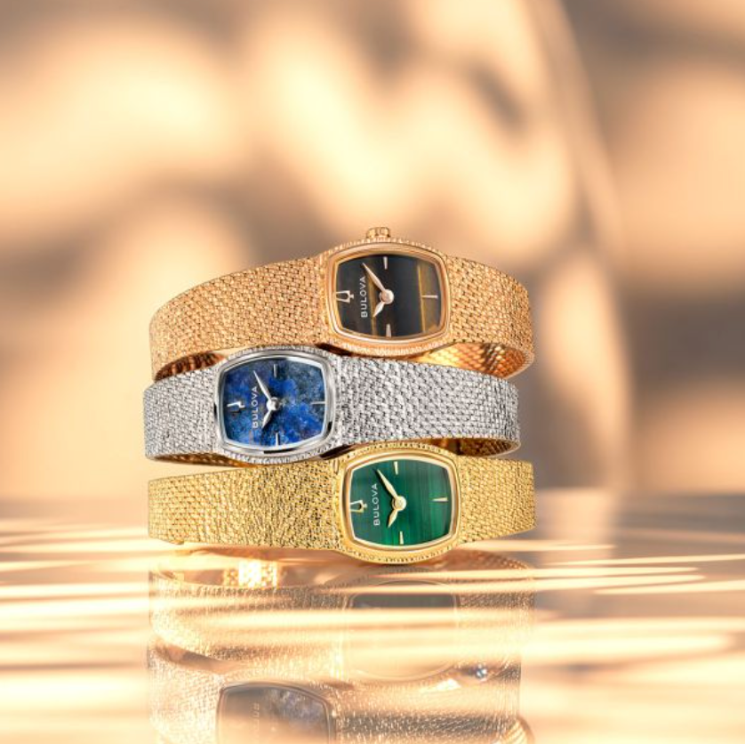 Bulova Goddess of Time Green Malachite Gold-Tone Mesh Bracelet Watch 17mm