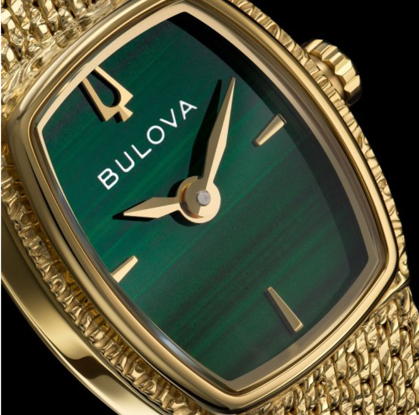 Bulova Goddess of Time Green Malachite Gold-Tone Mesh Bracelet Watch 17mm