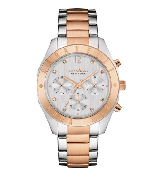 Caravelle Chronograph Rose Gold Crystal Accent Watch