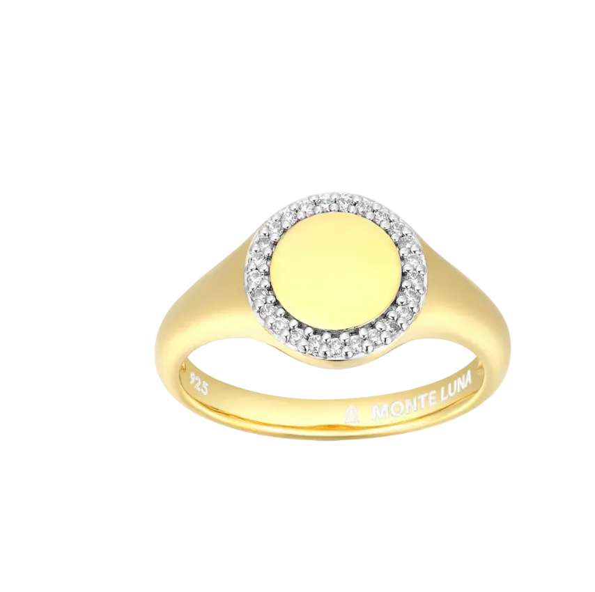 Lab Created Diamond Pave Framed Signet RIng 14K Yellow Gold-Plated Sterling Silver