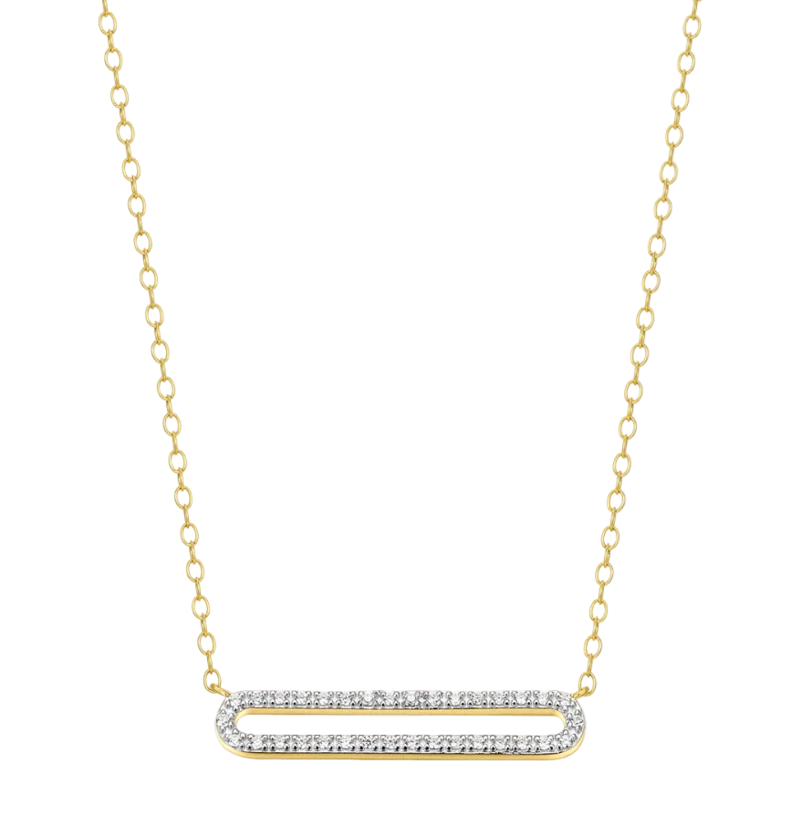 Pave Paperclip Pendant Necklace in 14K Yellow Gold-Plated Sterling Silver