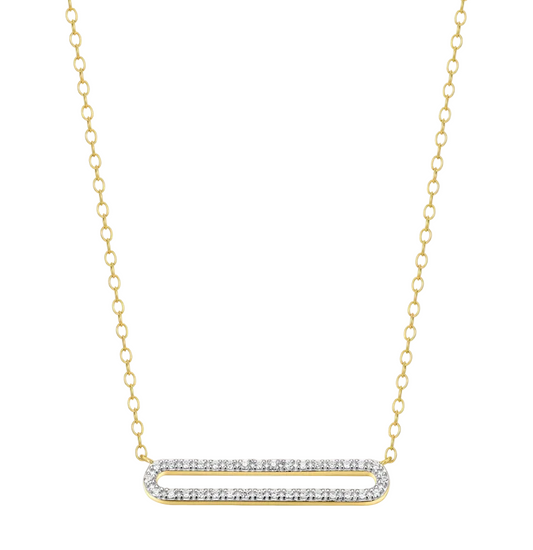 Pave Paperclip Pendant Necklace in 14K Yellow Gold-Plated Sterling Silver