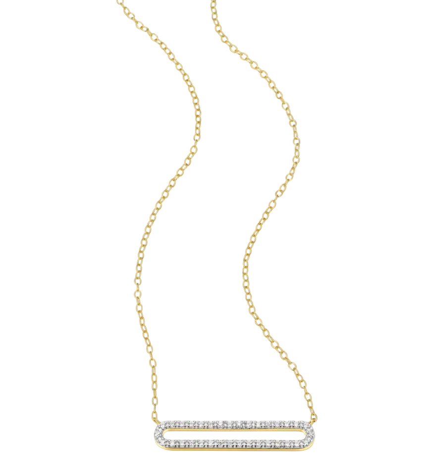 Pave Paperclip Pendant Necklace in 14K Yellow Gold-Plated Sterling Silver