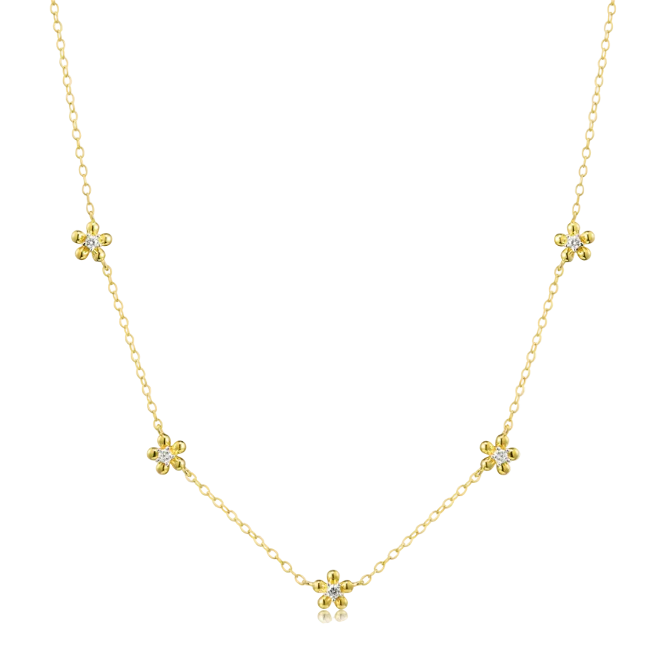 Flower Station Necklace in 14K Yellow Gold-Plated Sterling Silver