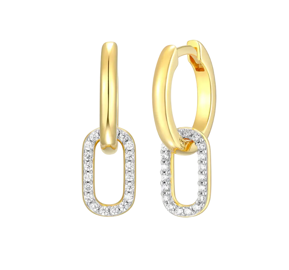 Oval Drop Huggie Earrings in 14K Yellow Gold-Plated Sterling Silver