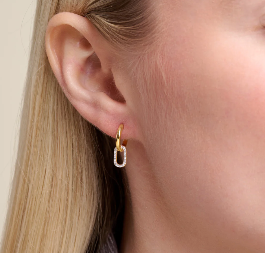Oval Drop Huggie Earrings in 14K Yellow Gold-Plated Sterling Silver