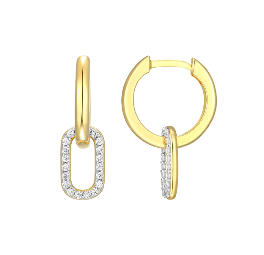 Oval Drop Huggie Earrings in 14K Yellow Gold-Plated Sterling Silver