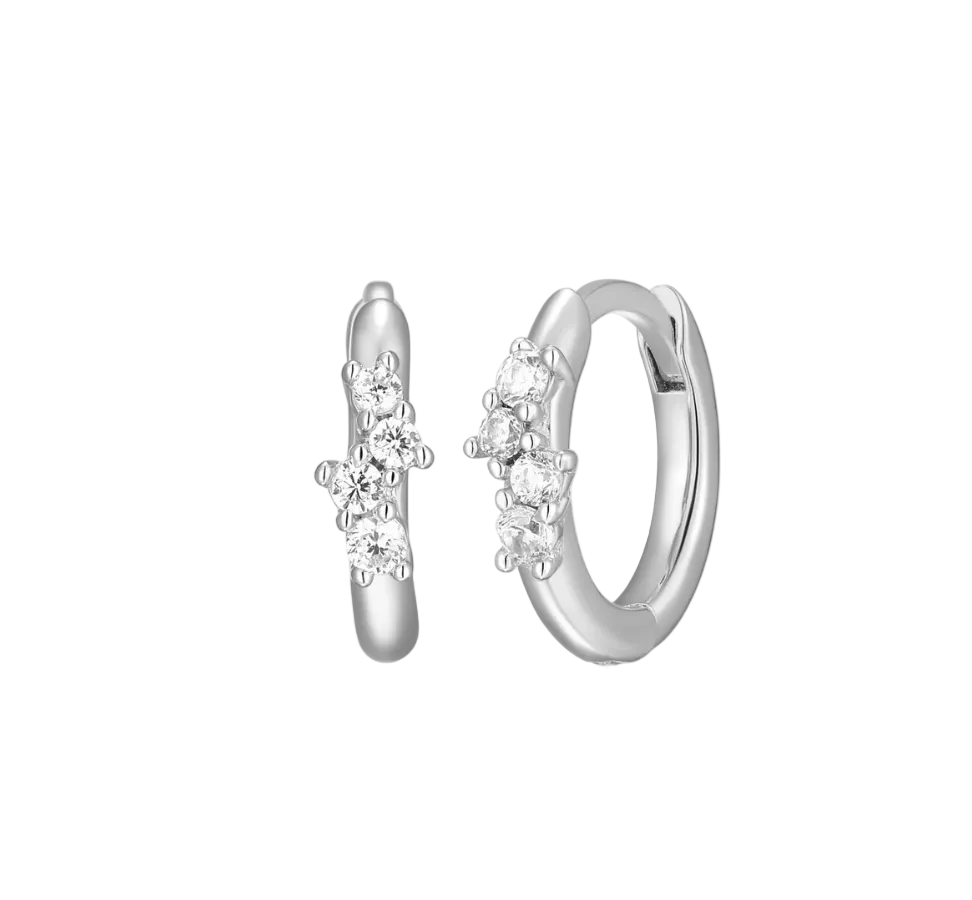 Petite Scattered Huggie Earrings in Rhodium - Plated Sterling Silver