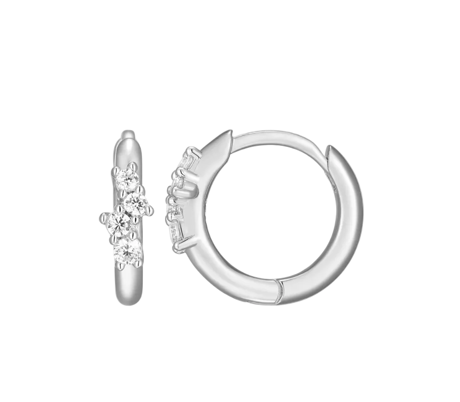 Petite Scattered Huggie Earrings in Rhodium - Plated Sterling Silver