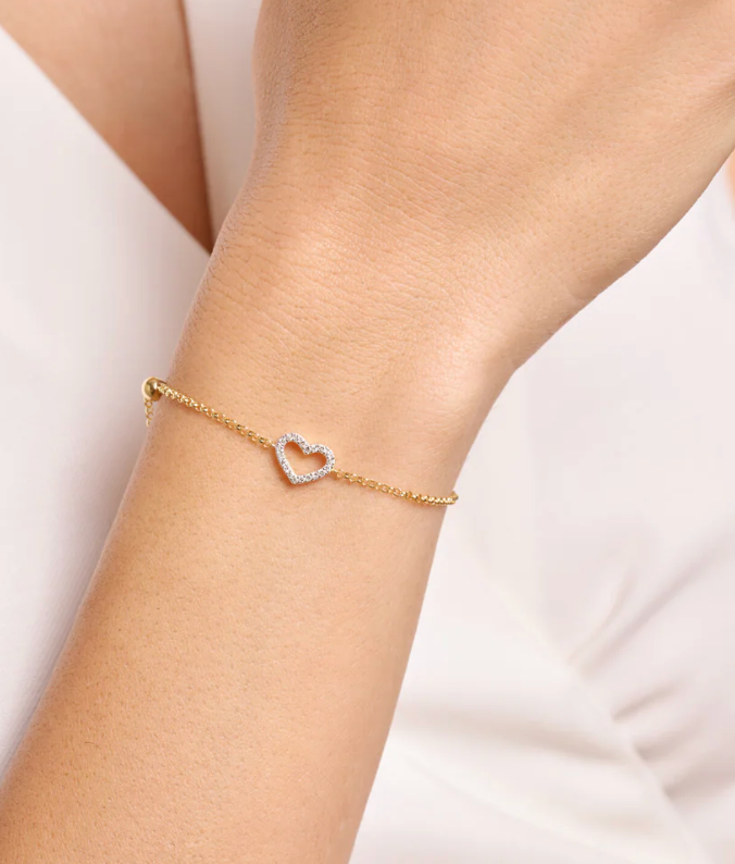 Open Heart Bolo Bracelet in 14K Yellow Gold Plated Sterling Silver