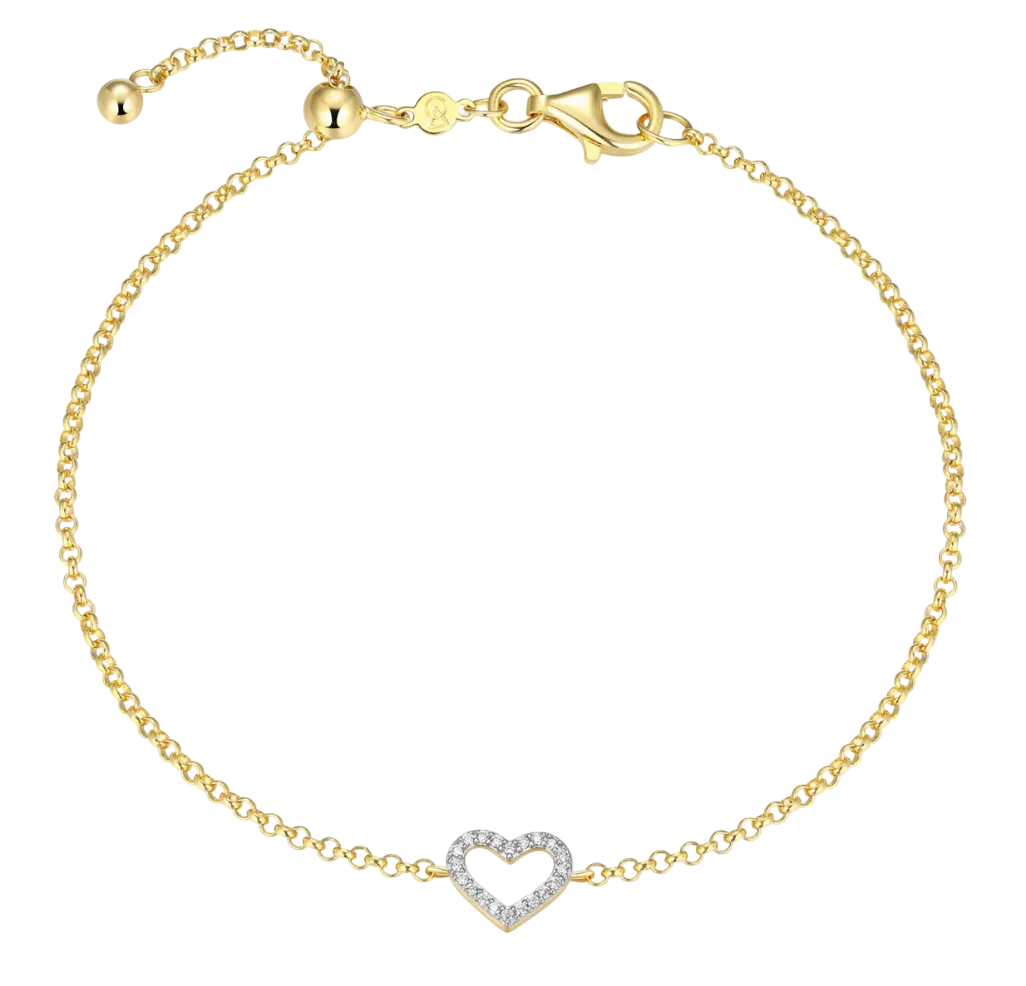 Open Heart Bolo Bracelet in 14K Yellow Gold Plated Sterling Silver