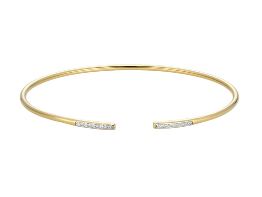 Pave Minimalist Flex Cuff Bracelet in 14K Gold & Rhodium Plated Sterling Silver