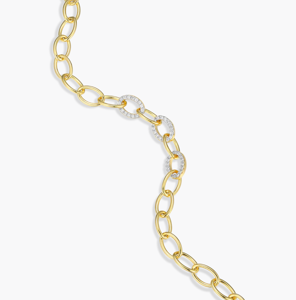 Pave Oval Link Bracelet in 14K Yellow Gold-Plated Sterling SIlver