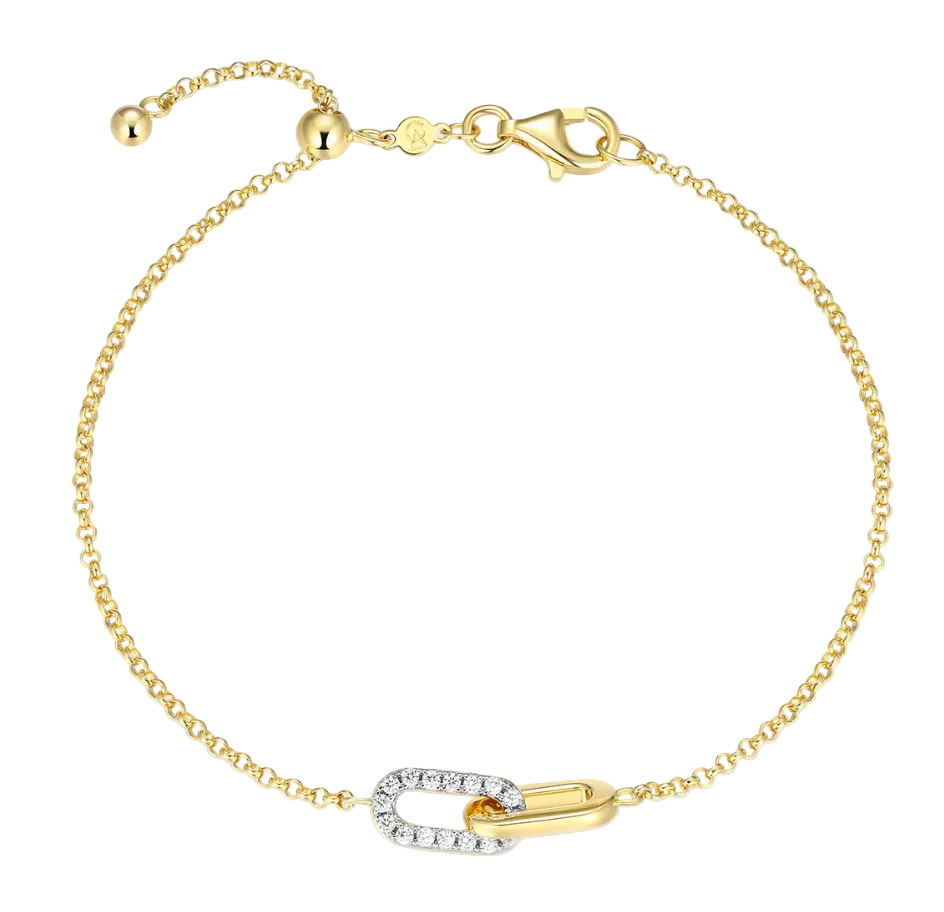 Twin Paperclip Pendant Bolo Bracelet in 14K Yellow Gold Plated Sterling Silver